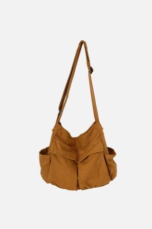 Concert Outfit Solid Color Big Pocket Shoulder Bag
