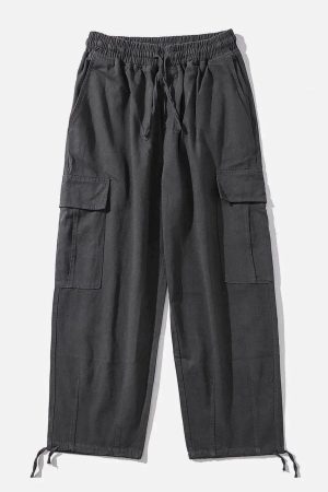 Concert Outfit Solid Color Big Pockets To Tie Feet Pants