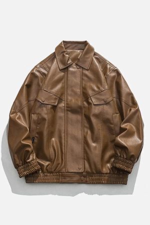 Concert Outfit Solid Color PU Jacket