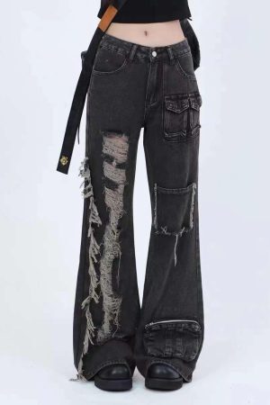 Concert Outfit Solid Color Straps Jeans