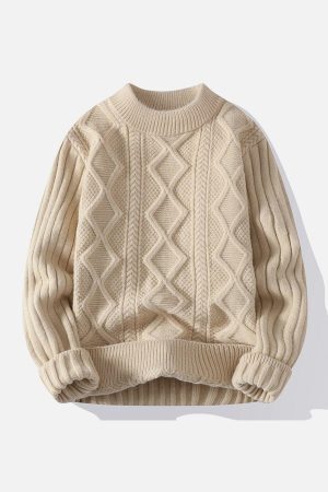 Concert Outfit Solid Color Twist Knit Sweater