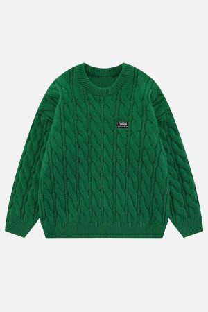 Concert Outfit Solid Color Twist Knit Sweater