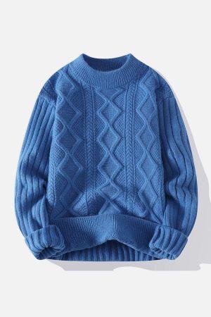 Concert Outfit Solid Color Twist Knit Sweater