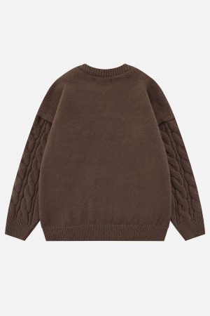 Concert Outfit Solid Color Twist Knit Sweater