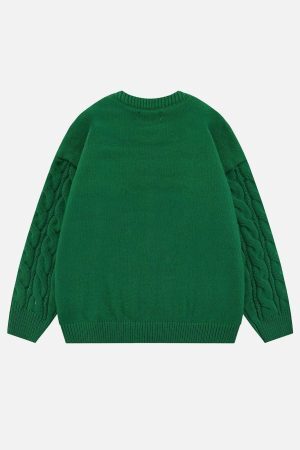 Concert Outfit Solid Color Twist Knit Sweater