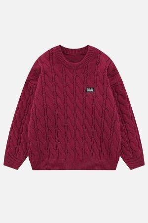 Concert Outfit Solid Color Twist Knit Sweater