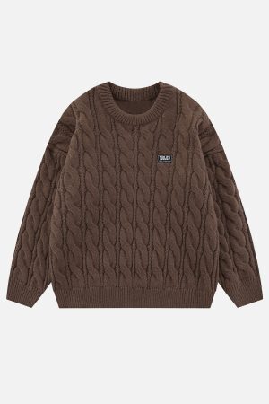 Concert Outfit Solid Color Twist Knit Sweater