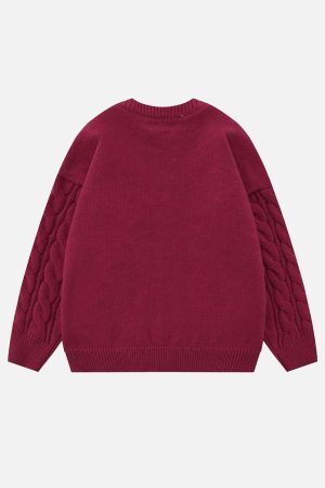 Concert Outfit Solid Color Twist Knit Sweater