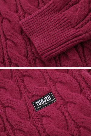 Concert Outfit Solid Color Twist Knit Sweater