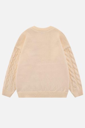 Concert Outfit Solid Color Twist Knit Sweater