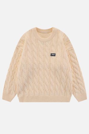 Concert Outfit Solid Color Twist Knit Sweater