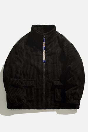 Concert Outfit Solid Corduroy Oversized Pocket Winter Coat