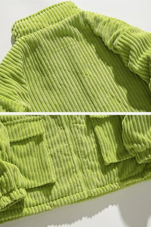 Concert Outfit Solid Corduroy Oversized Pocket Winter Coat