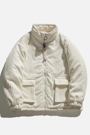 Concert Outfit Solid Corduroy Oversized Pocket Winter Coat