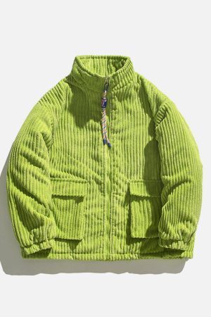 Concert Outfit Solid Corduroy Oversized Pocket Winter Coat