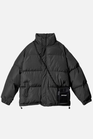 Concert Outfit Solid Detachable Satchel Winter Coat