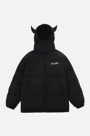 Concert Outfit Solid Embroidered Hood Winter Coat