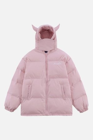 Concert Outfit Solid Embroidered Hood Winter Coat