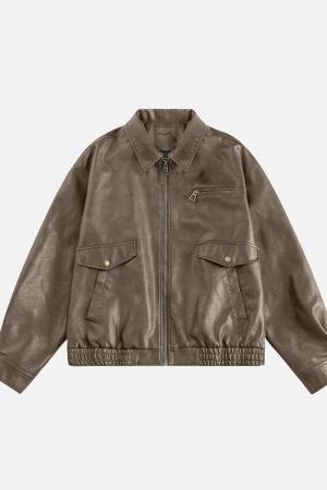 Concert Outfit Solid Faux Leather Jacket
