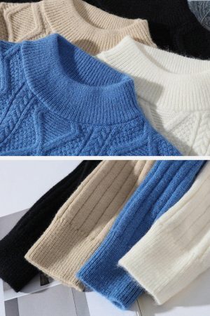 Concert Outfit Solid Ribbed Jacquard Knit Sweater