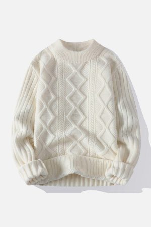 Concert Outfit Solid Ribbed Jacquard Knit Sweater