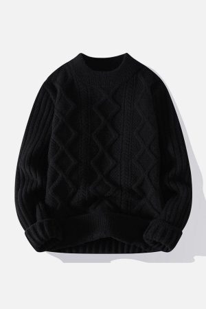 Concert Outfit Solid Ribbed Jacquard Knit Sweater