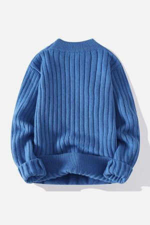 Concert Outfit Solid Ribbed Jacquard Knit Sweater