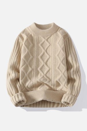 Concert Outfit Solid Ribbed Jacquard Knit Sweater