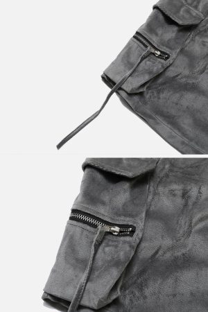 Concert Outfit Solid Zip Up Big Pocket Shorts