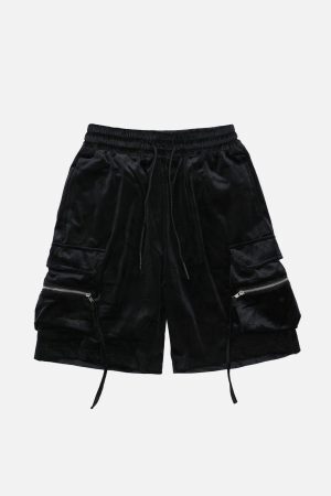 Concert Outfit Solid Zip Up Big Pocket Shorts