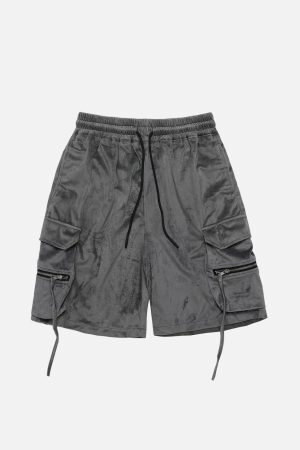 Concert Outfit Solid Zip Up Big Pocket Shorts