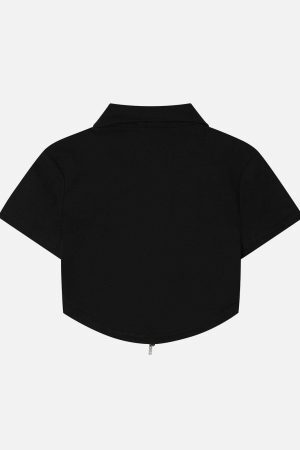 Concert Outfit Solid Zip Up Cropped Tee