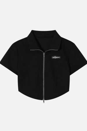 Concert Outfit Solid Zip Up Cropped Tee