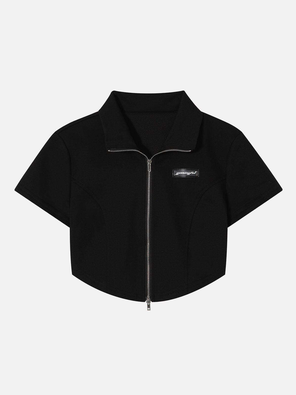 Concert Outfit Solid Zip Up Cropped Tee Concert Outfit Solid Zip Up Cropped Tee