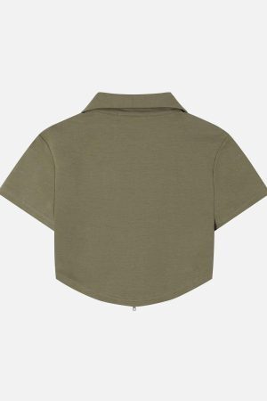 Concert Outfit Solid Zip Up Cropped Tee