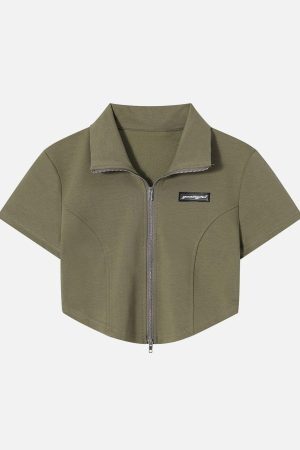 Concert Outfit Solid Zip Up Cropped Tee