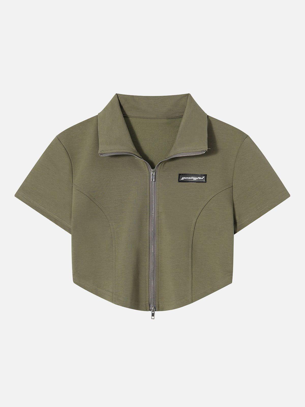 Concert Outfit Solid Zip Up Cropped Tee Concert Outfit Solid Zip Up Cropped Tee