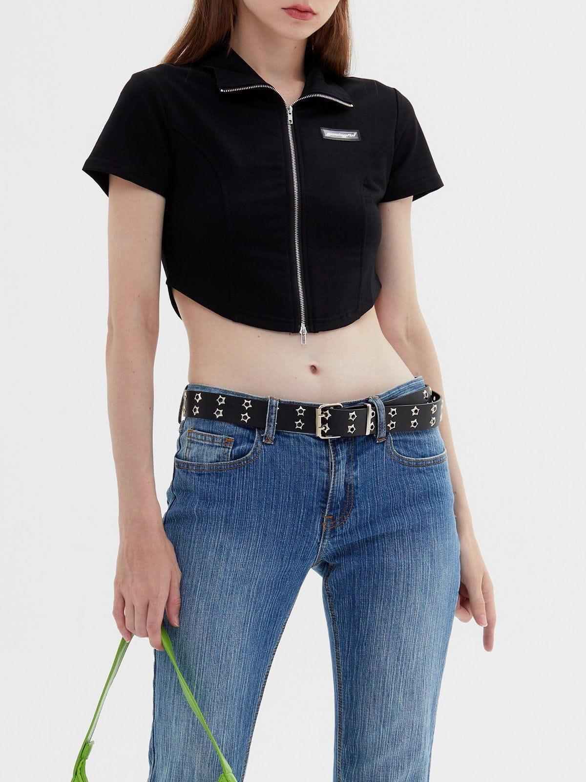 Concert Outfit Solid Zip Up Cropped Tee Concert Outfit Solid Zip Up Cropped Tee