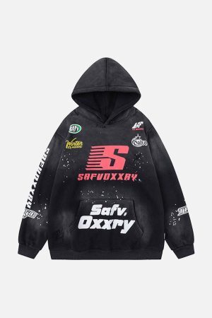 Concert Outfit Speed Graphic Washed Racing Hoodie