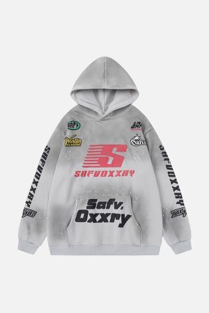 Concert Outfit Speed Graphic Washed Racing Hoodie