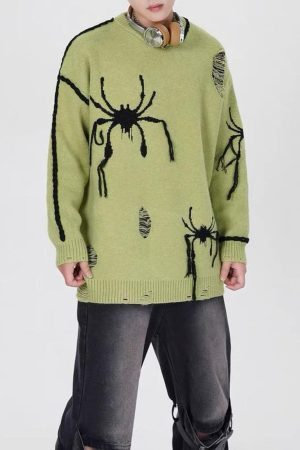 Concert Outfit Spider Distressed Oversized Sweater