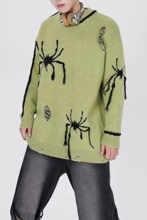 Concert Outfit Spider Distressed Oversized Sweater
