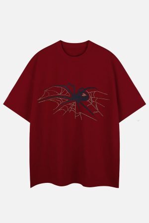 Concert Outfit Spider Hotfix Rhinestones Print Tee