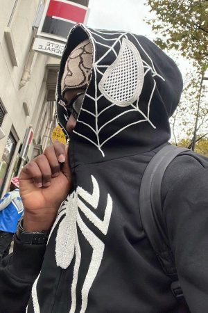 Concert Outfit Spider Web Embroidery Eye Viewable Hoodie