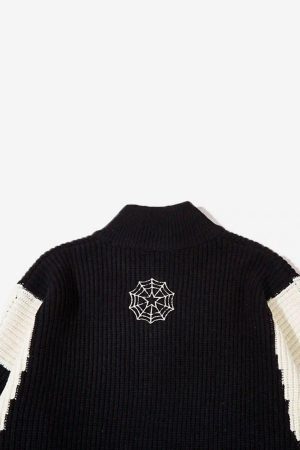 Concert Outfit Spider Web Stand Collar Zip-Up Cardigan