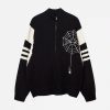 Concert Outfit Spider Web Stand Collar Zip-Up Cardigan