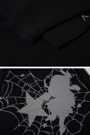 Concert Outfit Spider Web Stars Graphic Sweater