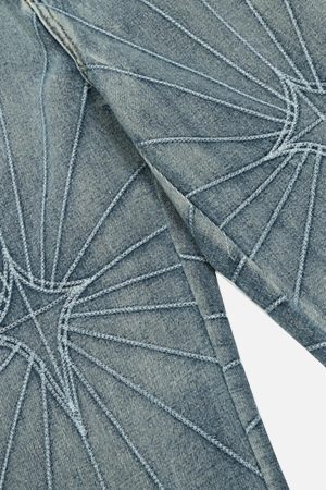 Concert Outfit Spider Web Topstitched Loose Jeans