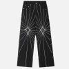 Concert Outfit Spider Web Topstitched Loose Jeans