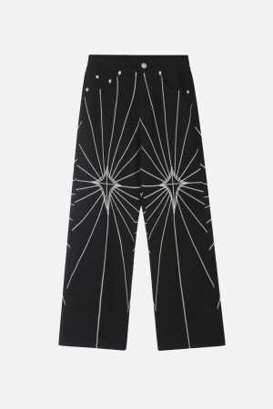 Concert Outfit Spider Web Topstitched Loose Jeans